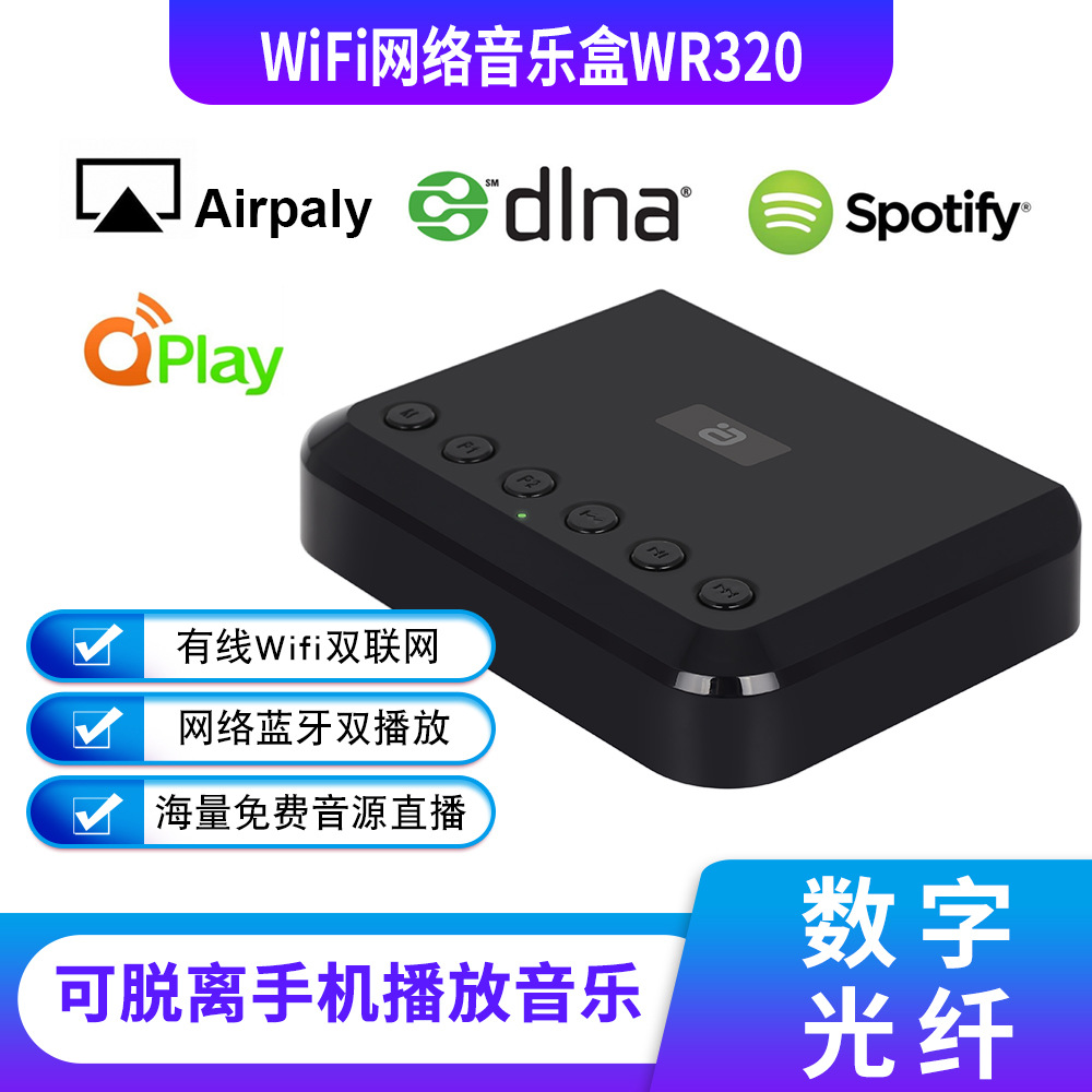 WiFi streaming music box Multi room Internet Audio Play Fiber Aux Wireless Bluetooth Receiver WR320