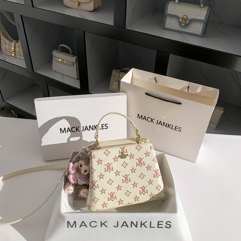 Mack Jankles Genuine Leather Niche White Embossed Tote Bag for Women 2026 New Trendy Fashion Handbag Crossbody Bag