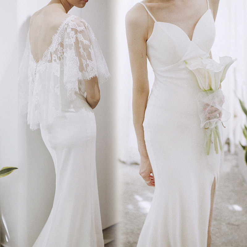 2022 New brief lined with a shoulder lace harness small trailing out for the bridal gown Fab-style light wedding dress