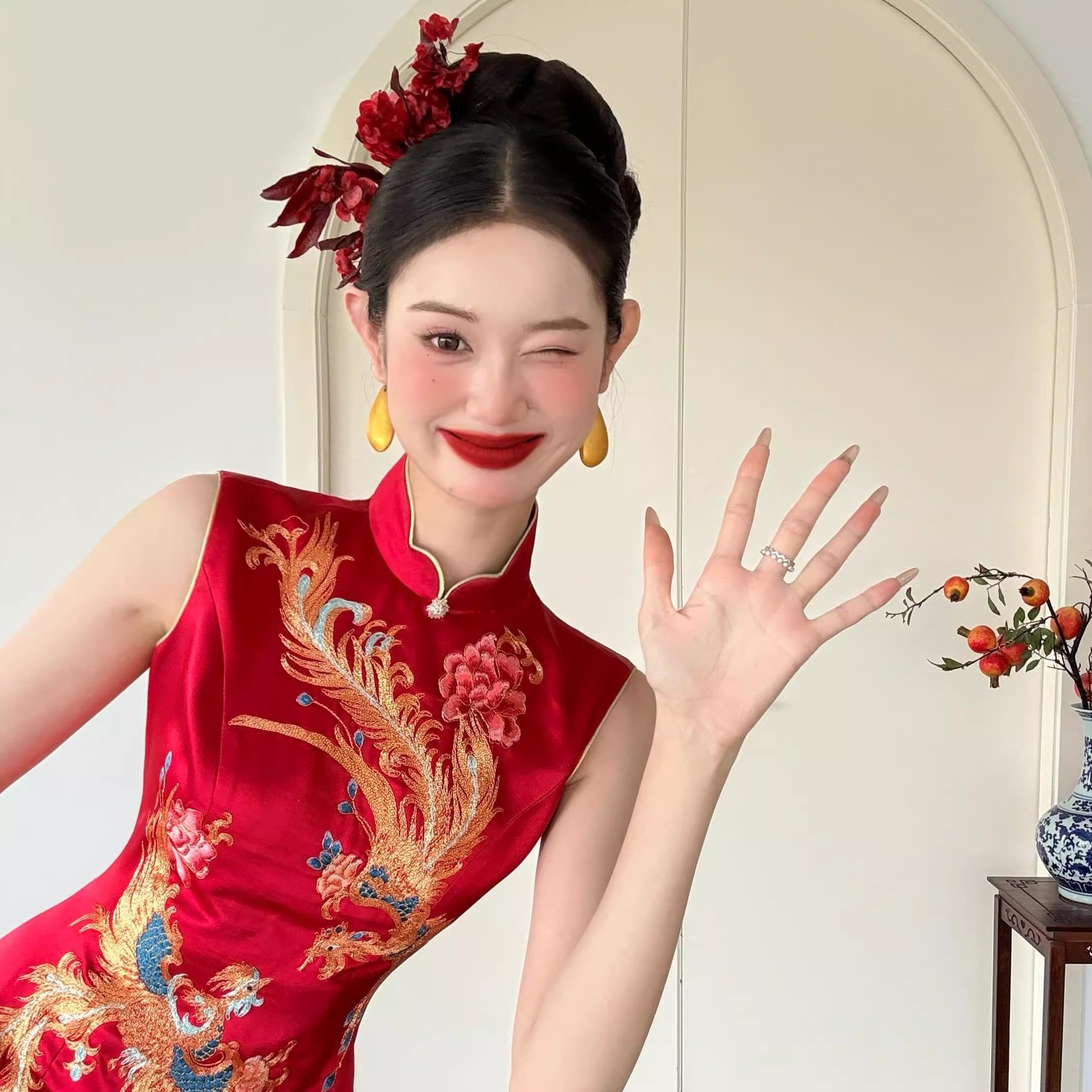 Новое китайское ретро-платье для тостов Cheongsam, высококачественное винно-красное свадебное платье для помолвки, маленькое женское платье с рыбьим хвостом