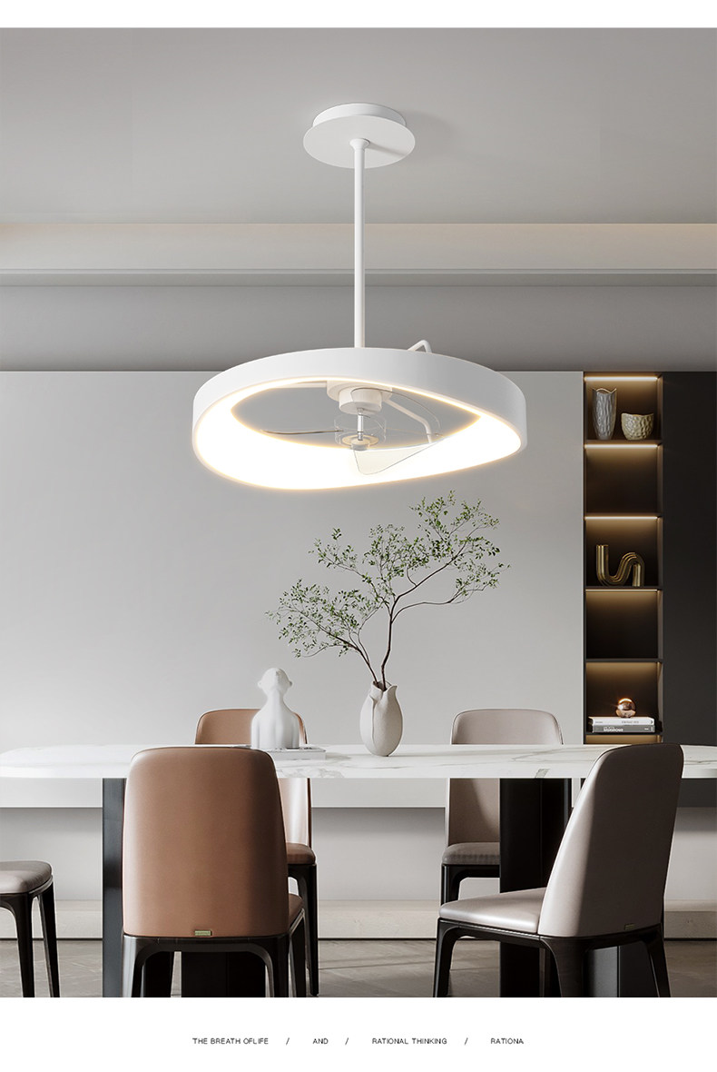 Ресторан люстра 简约现代餐厅吊灯北欧天猫智能led变频风扇灯白色隐形电扇一体灯