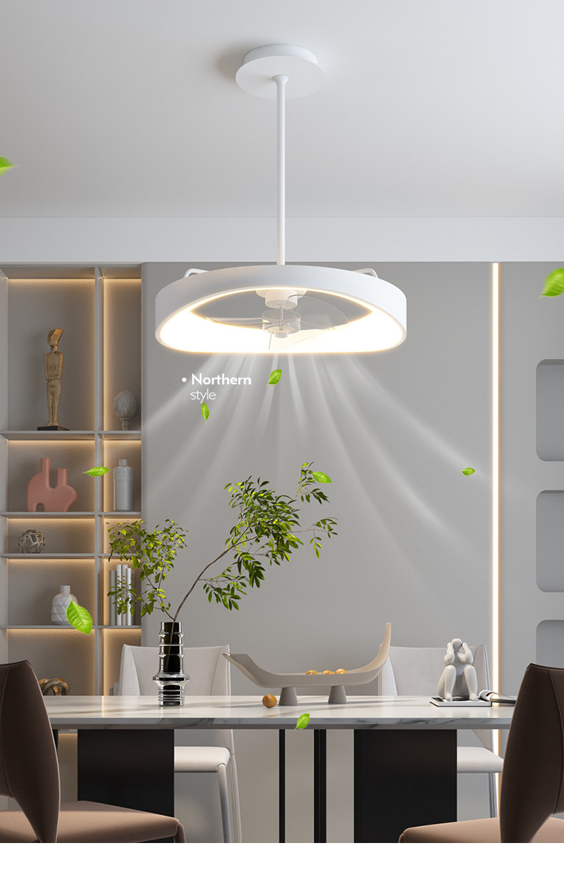 Ресторан люстра 简约现代餐厅吊灯北欧天猫智能led变频风扇灯白色隐形电扇一体灯