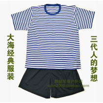 Sea Soul Shirts Suit Blue White Striped T-shirt Shorts Shorts Short Sleeve Jersey Classic Dress 