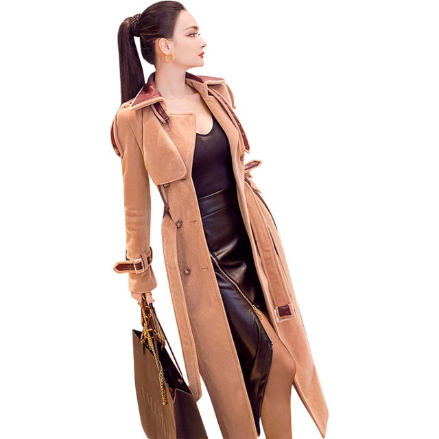 【断码清仓】中长款毛呢外套女秋冬新款拼接翻领复古呢子大衣