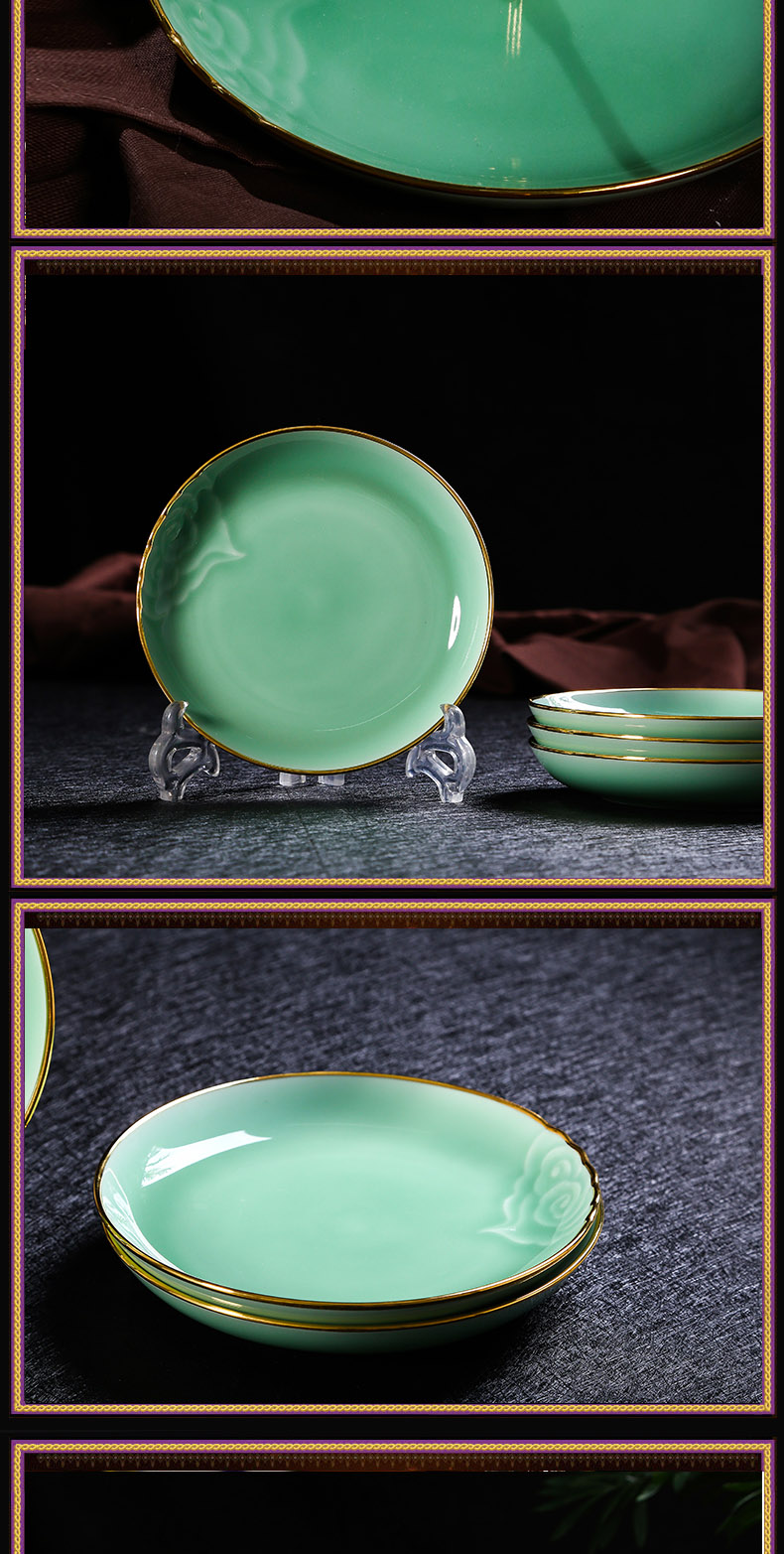 Hand - made celadon dishes Chinese style up phnom penh high - end dishes of jingdezhen ceramic celadon carved tableware tableware suit