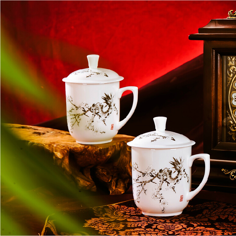 Red xin jingdezhen gift tea cups with cover ceramic cups big office suit to the CPU