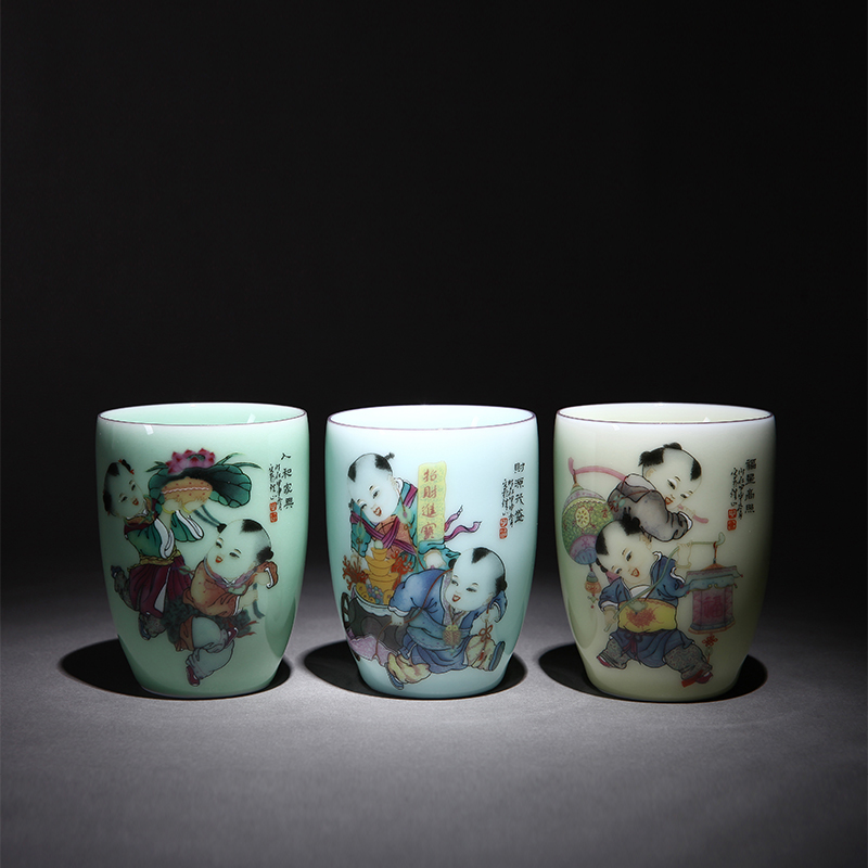 Jingdezhen ceramic cups office glass mugs celadon couples mark cup by hand