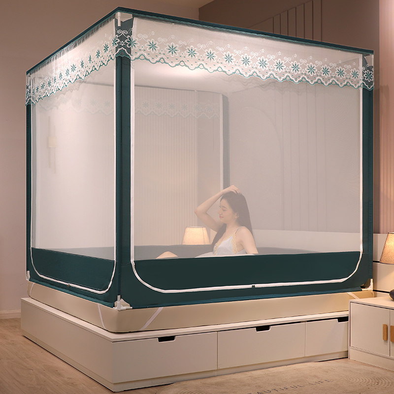 Flagship store mosquito net home 2022 dormitory yurt free installation thick bracket bedroom three doors anti-fall children