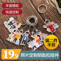 Couple key chain custom personality creative photos men and women ins Korea cute net red cartoon car pendant