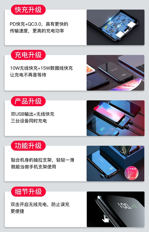 Không dây điện thoại di động sạc Po iphoneX 1W 8 mA Apple Samsung S9 nhanh phí di 10000 Huawei S7 nam mỏng dung lượng lớn vivo phổ - Ngân hàng điện thoại di động
