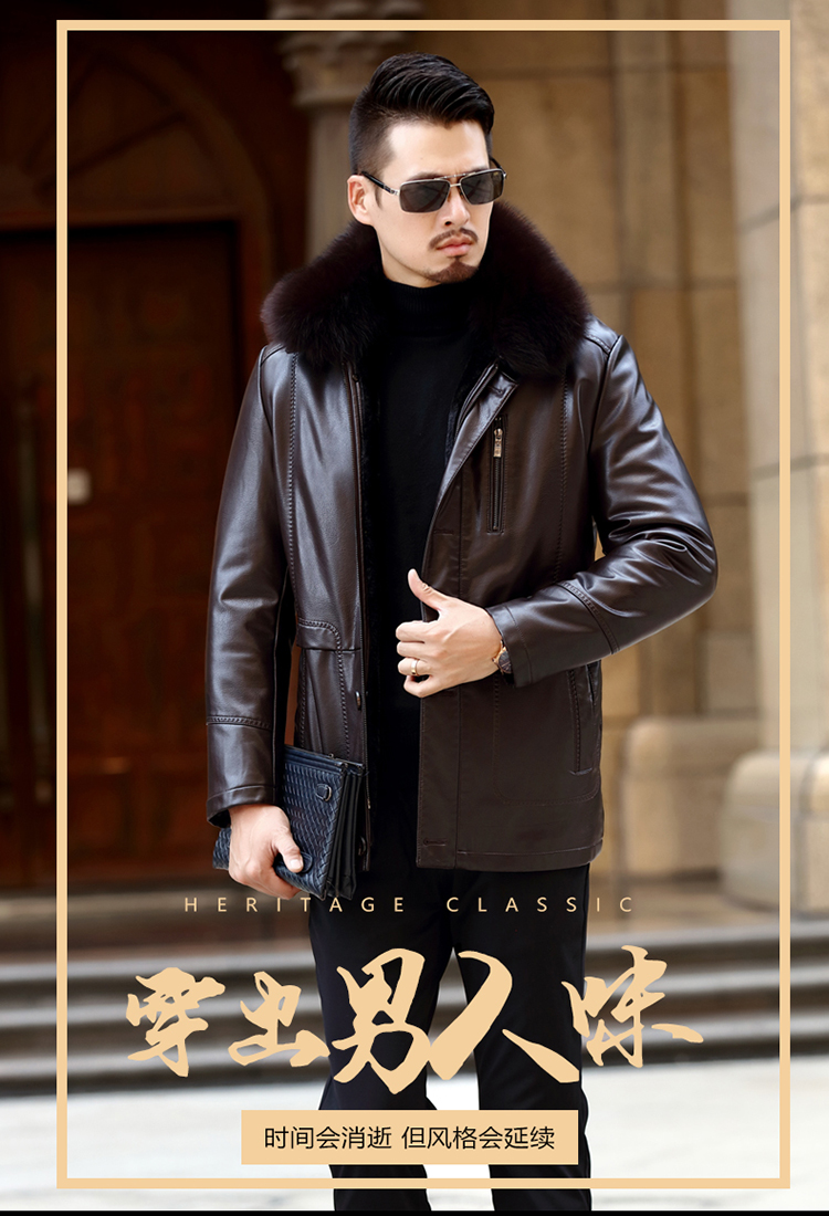 Haining dài fox fur collar fur một người đàn ông da của kinh doanh slim coat cha fur coat