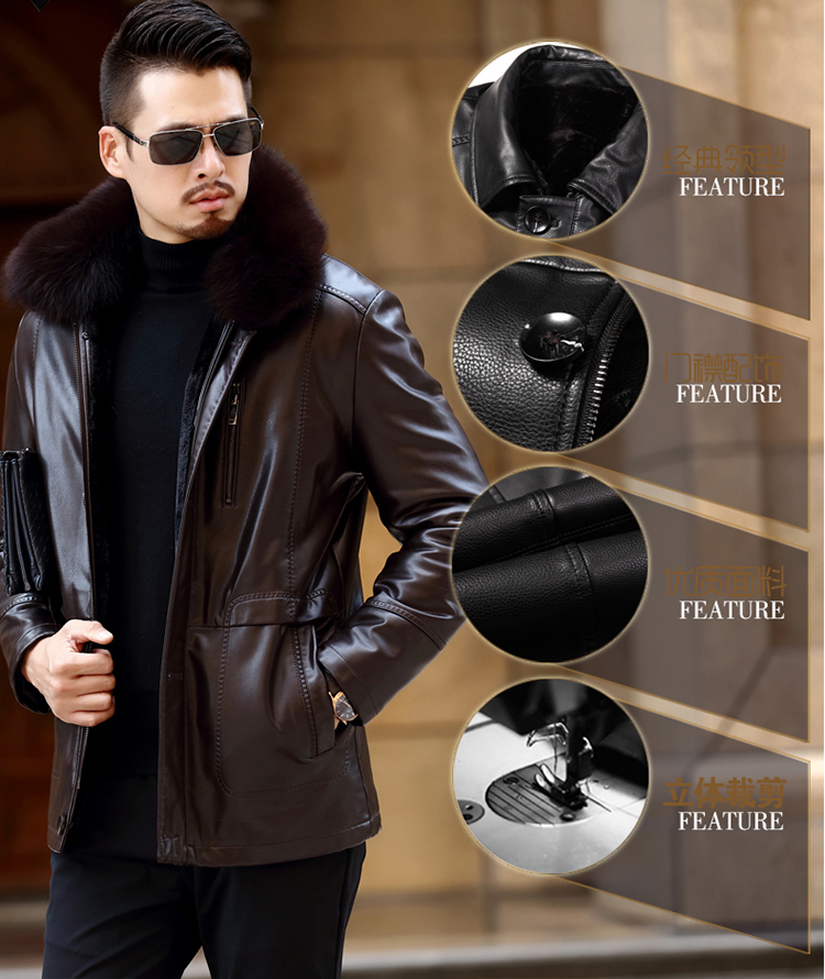 Haining dài fox fur collar fur một người đàn ông da của kinh doanh slim coat cha fur coat