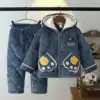 Children's pajamas winter thickened flannel hooded cute suit Baby child boy coral velvet home clothes