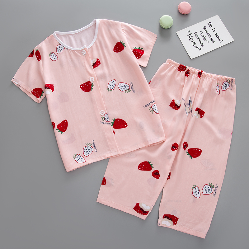 Cotton Silk Pyjamas Children Summer Thin Air Conditioning Suit Baby Boy Girl Boy Girl Miansilk Home Suit Suit