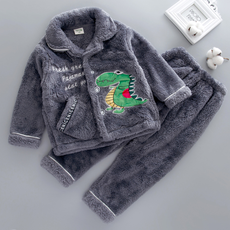 Autumn Winter Children Sleepwear Flannel Suede Baby Boy Girl Boy Girl Long Hair Coral Suede Thickened Home Suit Suit