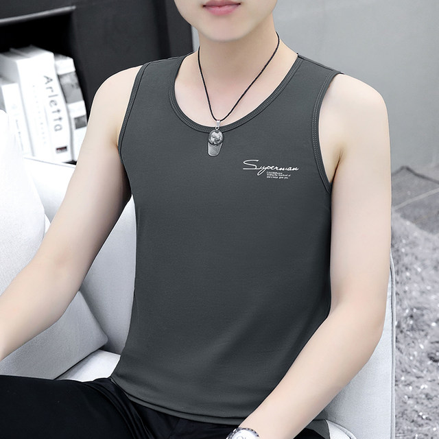 T205-D5112 Modal cotton vest carbon gray color solid t-shirt men's summer fashion brand sports undershirt