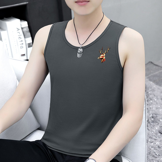 T205-D5112 Modal cotton vest carbon gray color solid t-shirt men's summer fashion brand sports undershirt