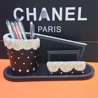 Creative fashion rhinestone office supplies pen holder Business card holder High-end luxury diamond-encrusted personality pen holder new