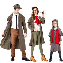 British 19th-century costume parent-child costume Sherlock Holmes cos suit Sherlock family costume parent-child show stage performance
