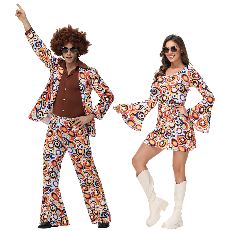 Foreign Trade Carnival Couple Costumes 70S Retro Hippie Disco Dance Costumes Singer Stage Costumes Party Outfits