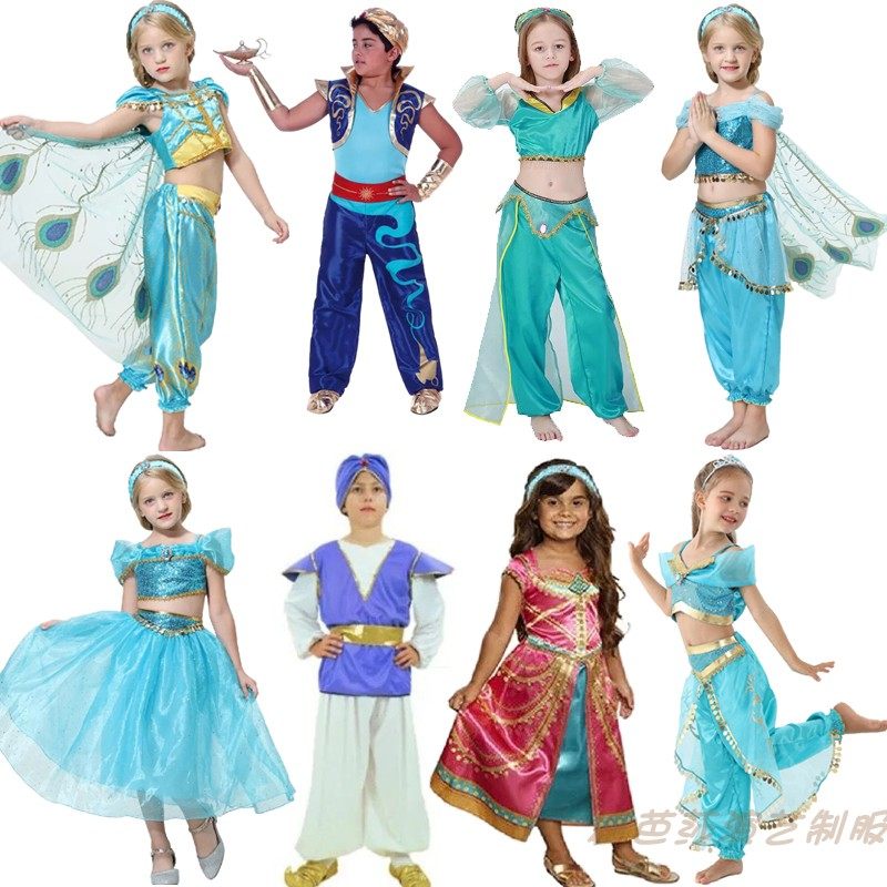Jasmine princess dresses children Arab ethnic costumes Aladdin Prince Costume Cos Costume Cos Belly Dance Plays Out