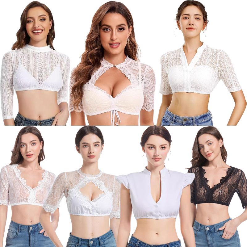 Oktoberfest White Shirt Dirndl Women's Base Layer Lace Shirt Sexy Bavarian Dirndl Costume