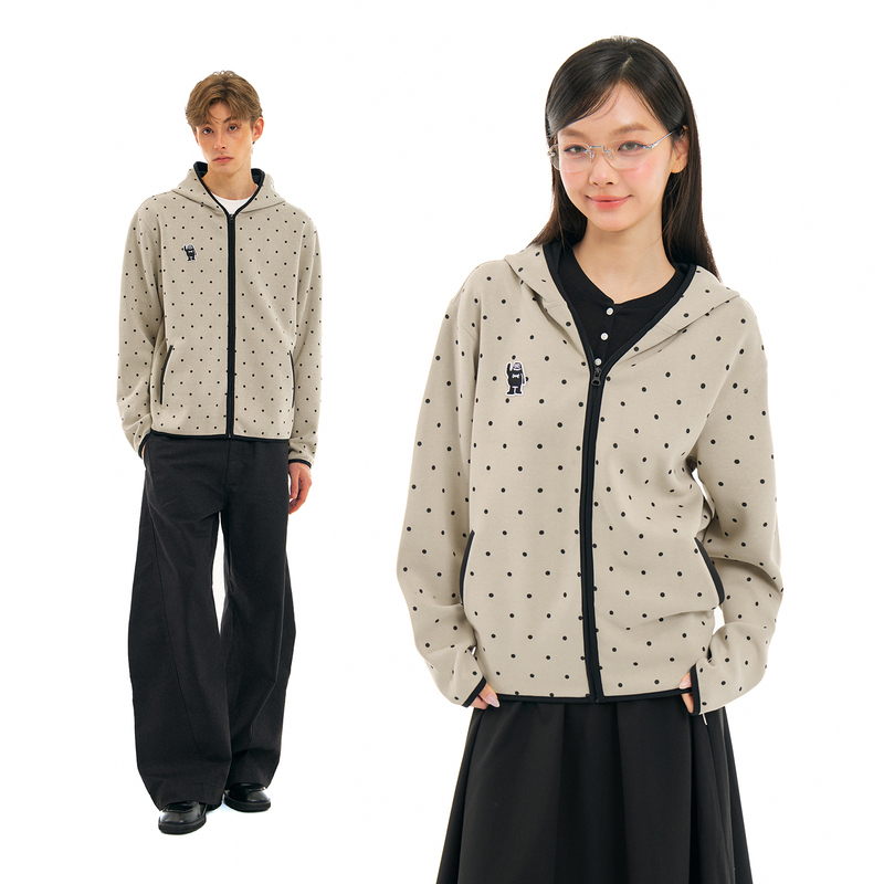 Mysamesame26Aw Polka Dot Hooded Cardigan for Men and Women, Loose Fit with Black Trim, Embroidered Zipper Casual Sweatshirt Jacket Mysamesame26Aw Polka Dot Hooded Cardigan for Men and Women, Loose Fit with Black Trim, Embroidered Zipper Casual Sweatshirt Jacket
