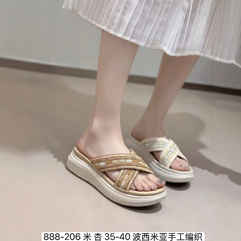 Very Comfortable to Wear~ Same Style as the Store's Ethnic-Inspired Woven Cross Lightweight Women's Summer Thick-Soled Casual Sandals That Can Be Worn Outside