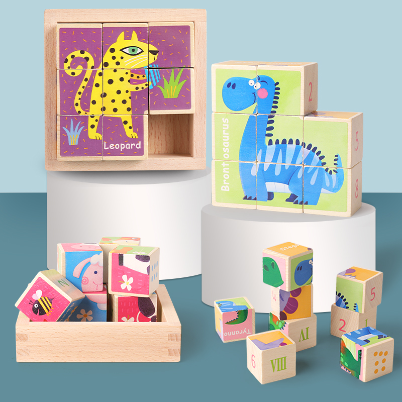 Young children's six-sided painting early education puzzle three-dimensional puzzle 1 baby cognitive digital building block toy 3-6 years old girl boy