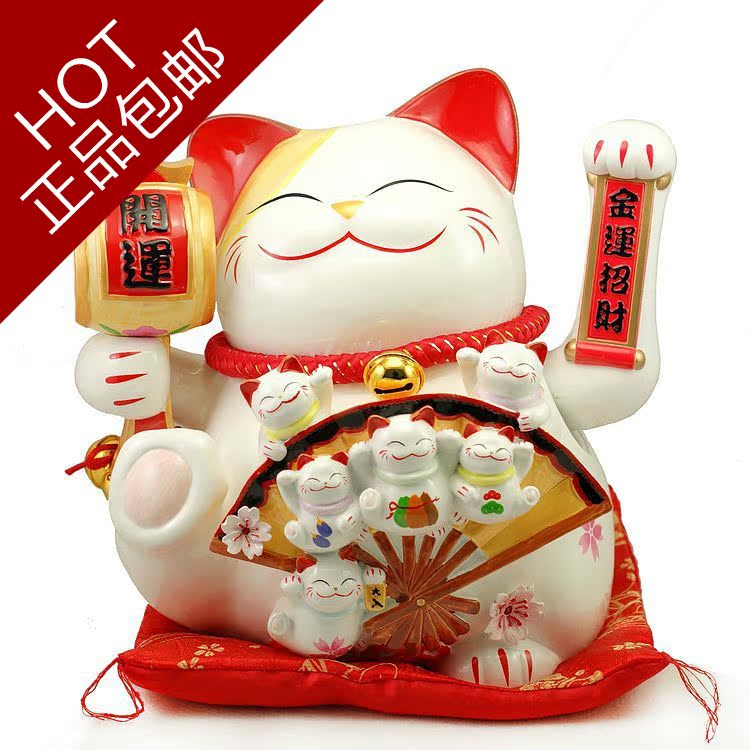 Lucky Cat Creative Treasure Fan Golden Luck Seven Lucky Gods Lucky Beckoning Opening Ornament Gold Stone Workshop