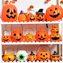 Halloween Pumpkin Lantern With Cover Pumpkin Bucket Portable Glowing Pumpkin Jcan Children Plastic Candy Decoration Props