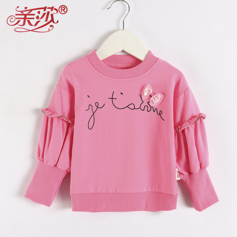 Spring new girl's thick T-shirt female baby spring-style blouse jacket headshirt child long sleeve baby round collar inner lap