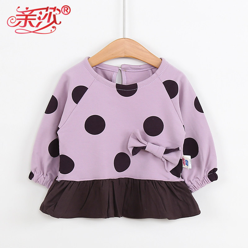 Spring new girl's thick T-shirt female baby spring-style blouse and baby long sleeve baby hooded sweatshirt round collar inner lap