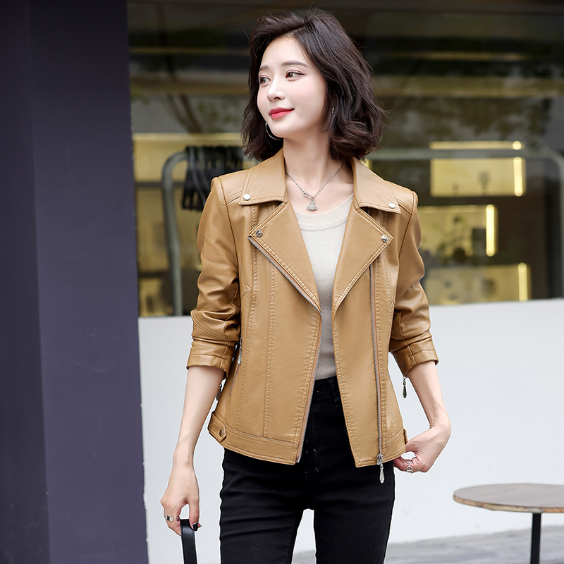 2024 Spring and Autumn New Haining Genuine Leather Jacket for Women, Short Slim Fit Biker Sheepskin Jacket, Plus Size Coat