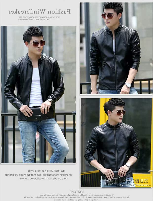 Mùa xuân và mùa thu New Hained Leather Men Giới trẻ Áo khoác da Hàn Quốc Cổ áo đứng Cổ áo ngắn Casual Hained Leather Jacket áo khoác bomber nam