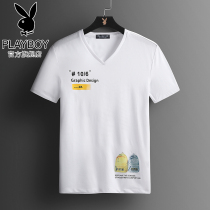 Playboy summer cotton T-shirt mens short sleeves Tide brand trend half sleeve ins loose clothes mens ice silk shirt