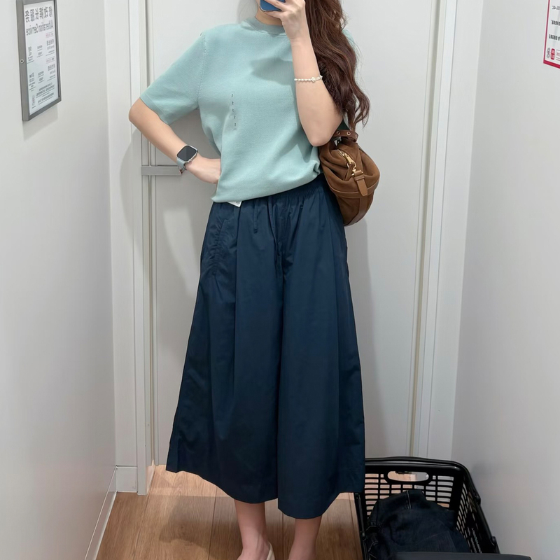 Original Quality 26 Summer Women's Casual Skirt Pants with Elastic Waist and Drawstring, Loose-Fitting Skirt Pants, Capri Pants 485593