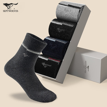 Seven wolves rabbit wool socks mens high-level mens socks long mens cotton deodorant and sweat absorption cotton black autumn and winter