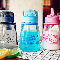 Creative Korean version Katy cat cute children straw plastic cup female adults Summer anti-fall portable water mug