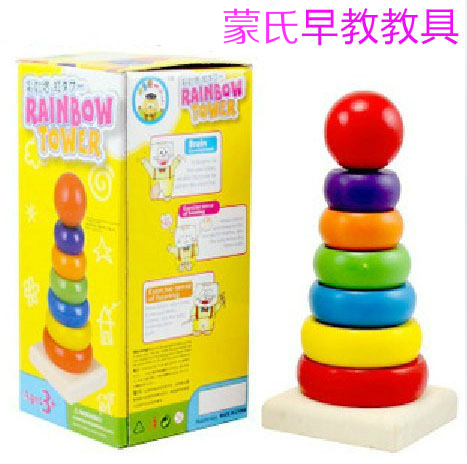 Wooden Montessori early education teaching aids baby set tower rainbow tower set column stacked high building blocks children's educational toys