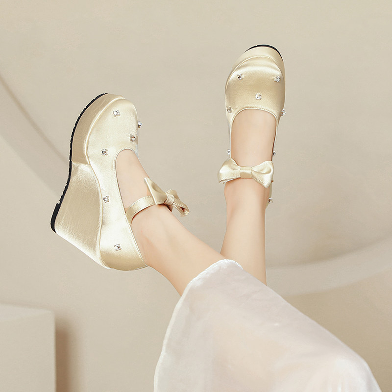 Giày cao gót nữ đế xuồng platform màu đỏ pha lê, gót 15 cm, phong cách Trung Hoa — Mơ 10cm, Mơ 15cm, Đỏ 10cm, Đỏ 15cm chi tiết 17