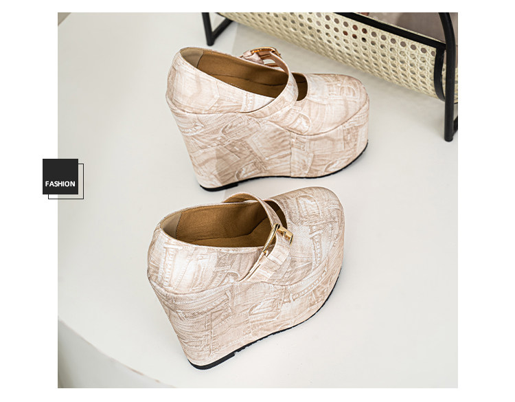 Giày cao gót Mary Jane nữ quai ngang đế dày, gót vuông ổn định — Mơ 10cm, Mơ 15cm chi tiết 37