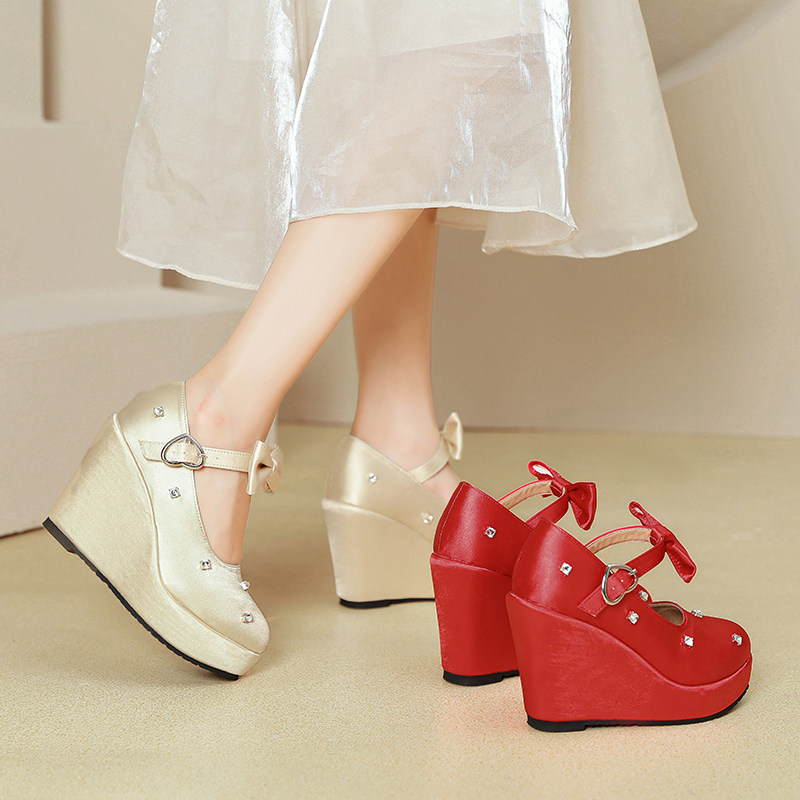Giày cao gót nữ đế xuồng platform màu đỏ pha lê, gót 15 cm, phong cách Trung Hoa — Mơ 10cm, Mơ 15cm, Đỏ 10cm, Đỏ 15cm chi tiết 22