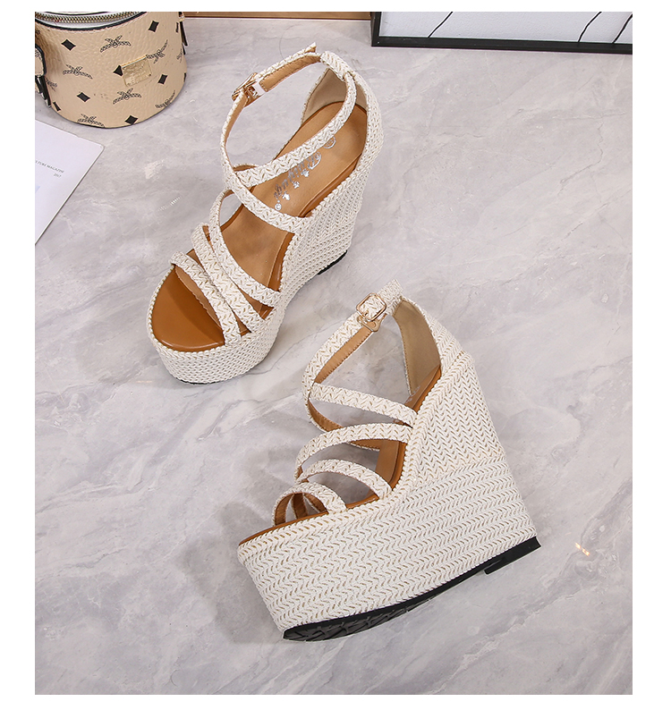 Sandal nữ đế xuồng cao gót 16 cm quai chéo hở mũi platform — Màu trắng nhạt 12cm, Màu trắng nhạt 14cm, Trắng nhạt 16cm chi tiết 31