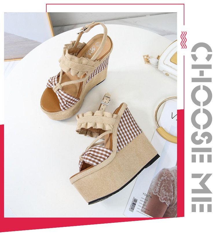Dép sandal nữ đế xuồng cao gót hở mũi kiểu La Mã phối ren Lolita — Củ sen hồng 12CM, Củ sen hồng 14CM, Củ sen hồng 16CM, Mơ 12CM chi tiết 18