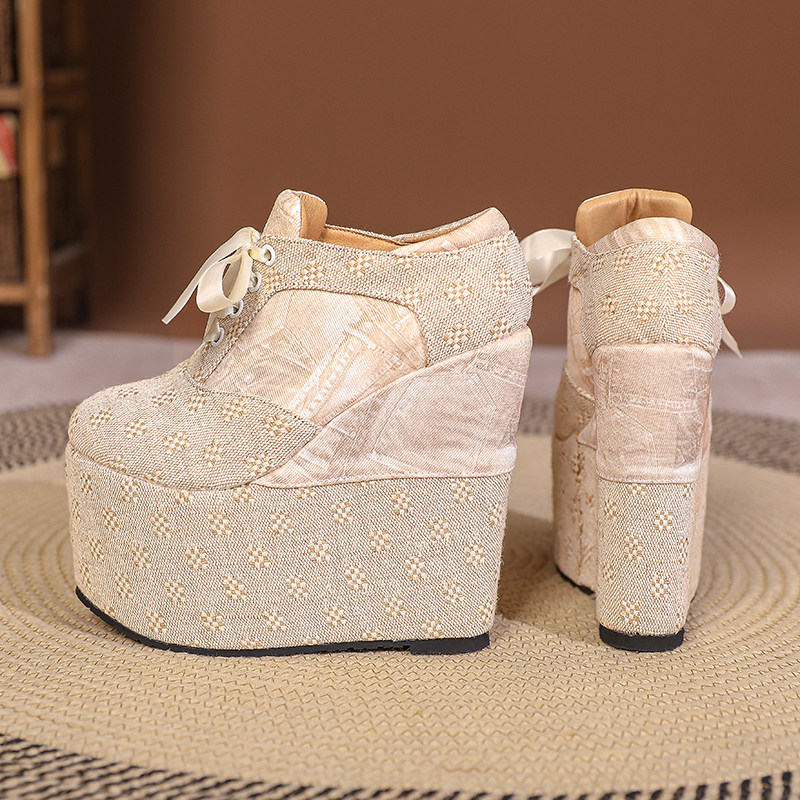 Giày cao gót nữ đế xuồng platform buộc dây, gót 15 cm — Mơ 10cm, Mơ 15cm chi tiết 6