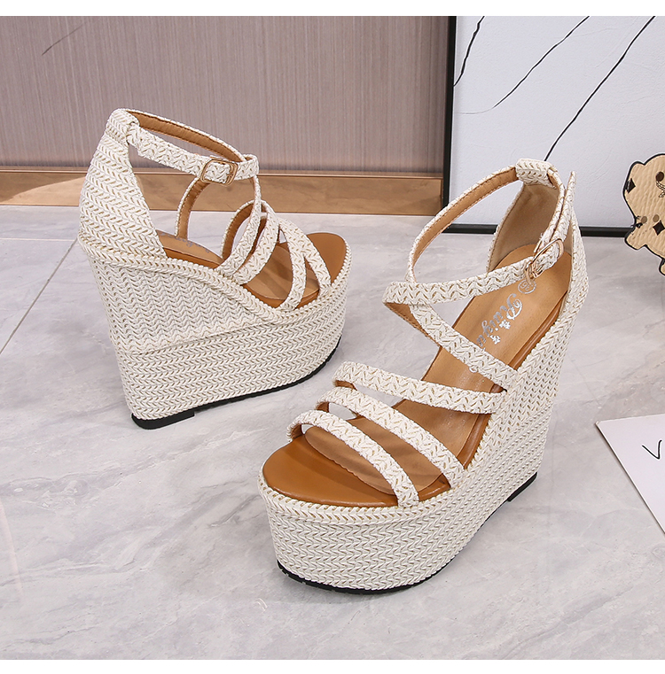 Sandal nữ đế xuồng cao gót 16 cm quai chéo hở mũi platform — Màu trắng nhạt 12cm, Màu trắng nhạt 14cm, Trắng nhạt 16cm chi tiết 32