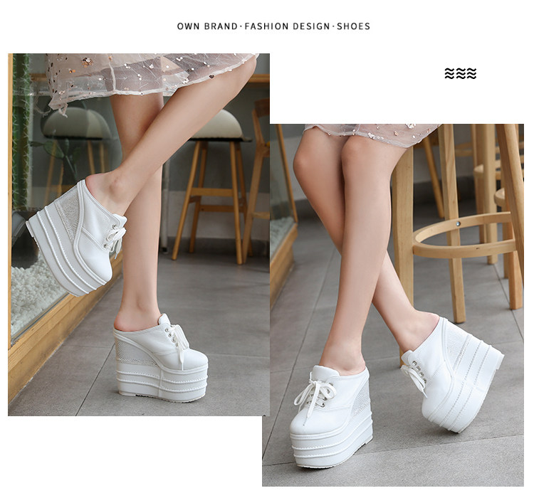 Giày cao gót đế xuồng platform siêu cao 15 cm cho nữ dáng nhỏ — Trắng 12cm, Trắng 15cm, Đen 12cm, Đen 15cm chi tiết 3