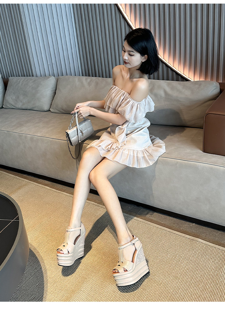 Dép sandal đế xuồng siêu cao gót nữ mũi hở phong cách dân tộc, gót 14-16 cm — Mơ 14cm, Mơ 16cm, Trắng 14cm, Trắng 16cm chi tiết 3