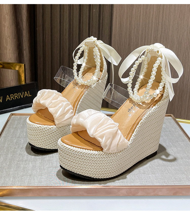 Sandal cao gót nữ hở mũi đế xuồng ren một quai gót 12 cm — Trắng nhạt 10CM, Trắng nhạt 12CM, Trắng nhạt 15CM chi tiết 10